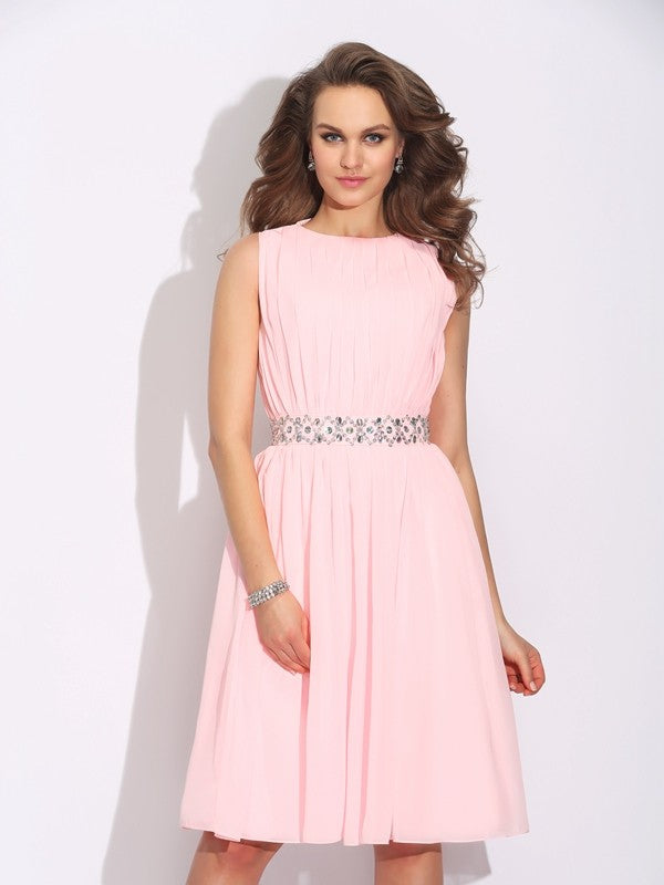 A-Line/Princess Jewel Ruffles Sleeveless Homecoming Dresses Hope Chiffon Short Dresses