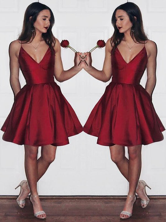 Satin Fiona Homecoming Dresses A-Line/Princess V-Neck Sleeveless Short/Mini Dresses