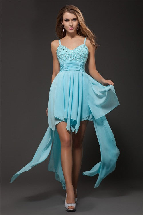 Anahi Homecoming Dresses Chiffon Cocktail A-Line/Princess Spaghetti Straps Sleeveless Rhinestone Dresses