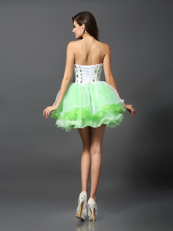 A-Line/Princess Strapless Ruffles Sleeveless Short Cocktail Belinda Homecoming Dresses Organza Dresses