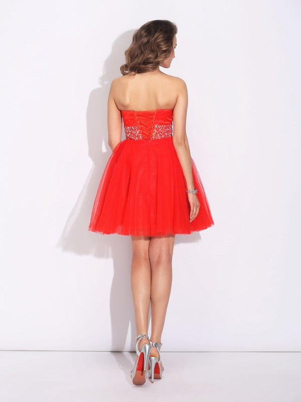 A-Line/Princess Sweetheart Rhinestone Sleeveless Short Net Dresses Lilith Homecoming Dresses