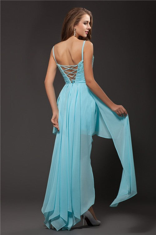 Anahi Homecoming Dresses Chiffon Cocktail A-Line/Princess Spaghetti Straps Sleeveless Rhinestone Dresses