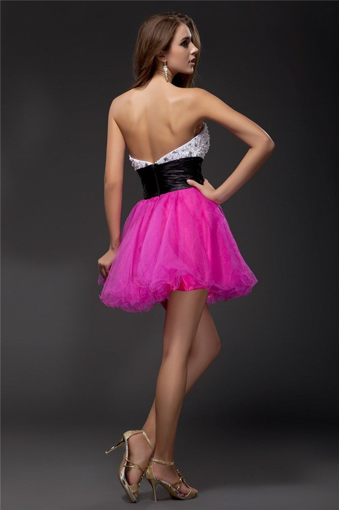 A-Line/Princess Cocktail Homecoming Dresses Satin Heidi Sweetheart Beading Sash Sleeveless Short Organza Elastic Woven Dresses