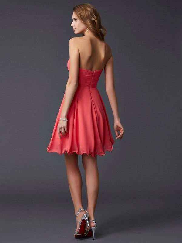 A-Line/Princess Sweetheart Sleeveless Beading Homecoming Dresses Chiffon Madelynn Short