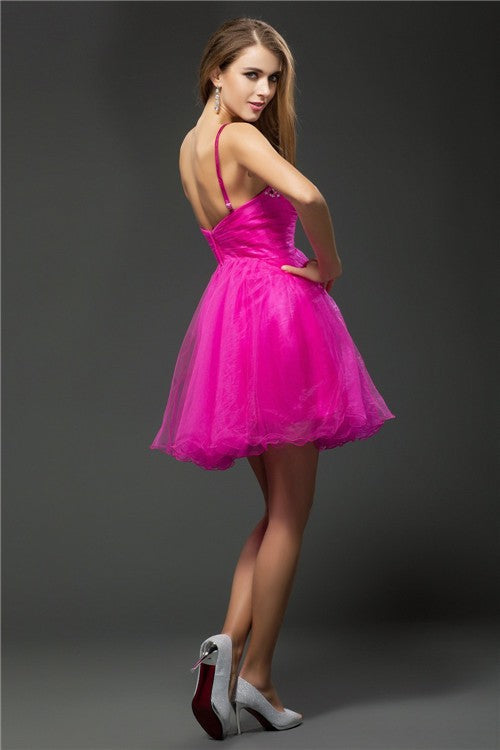 A-Line/Princess Sweetheart Beading Cocktail London Homecoming Dresses Sleeveless Short Organza Dresses