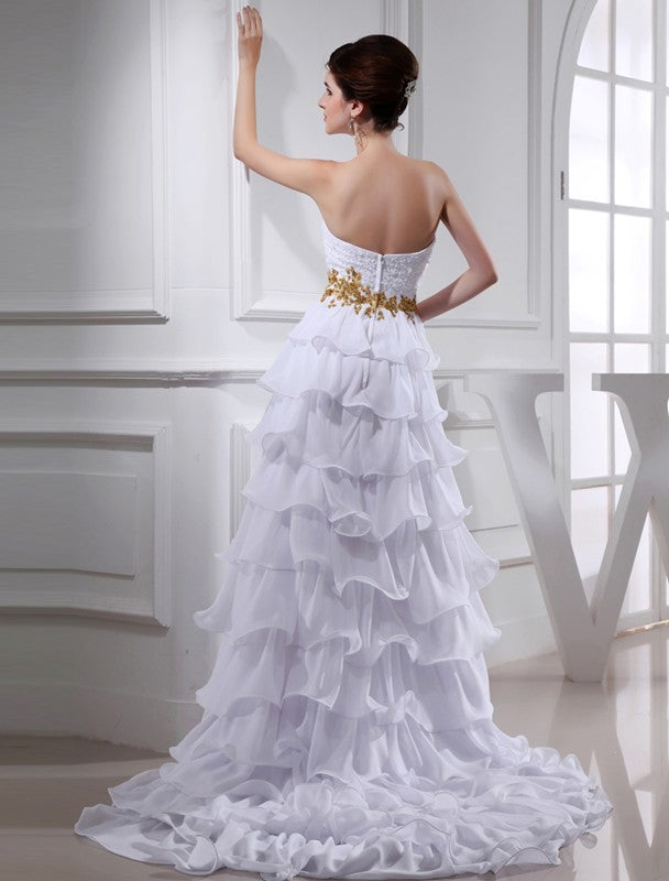 A-Line/Princess Beading Sweetheart Sleeveless High Low Cocktail Homecoming Dresses Angelina Chiffon Applique Dresses