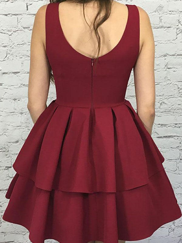 A-Line/Princess Homecoming Dresses Satin Kristin Sleeveless Straps Layers Short/Mini Dresses