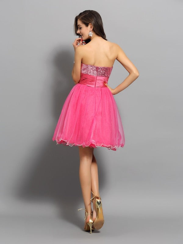 Homecoming Dresses Laney Cocktail A-Line/Princess Sweetheart Ruffles Sleeveless Short Net Dresses