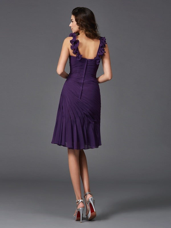 Chiffon Homecoming Dresses Cocktail Liana Sheath/Column Straps Ruched Sleeveless Short Dresses