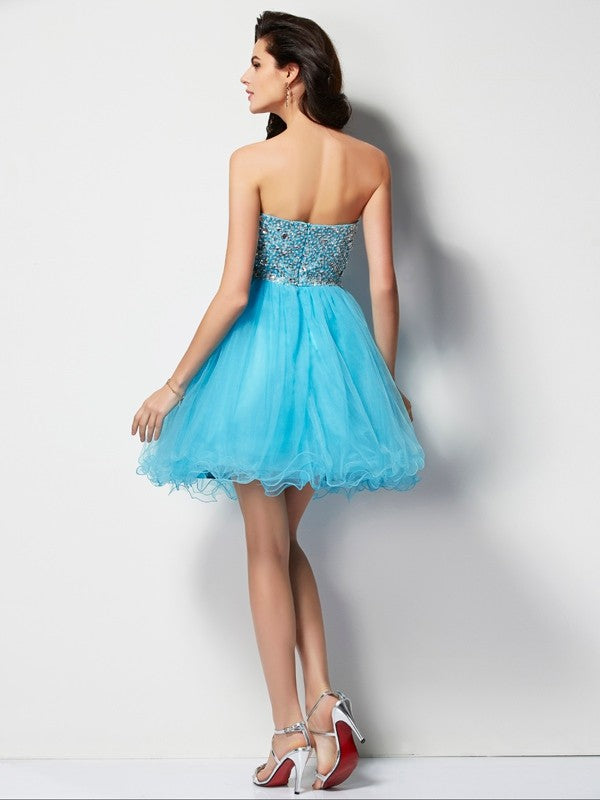 A-Line/Princess Sweetheart Sleeveless Short Beading Tulle Homecoming Dresses Aurora