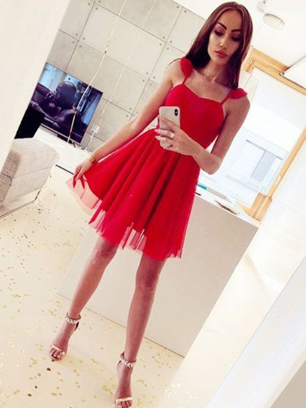 A-Line/Princess Spaghetti Straps Ruched Sleeveless Satin Homecoming Dresses Serena Short/Mini Dresses