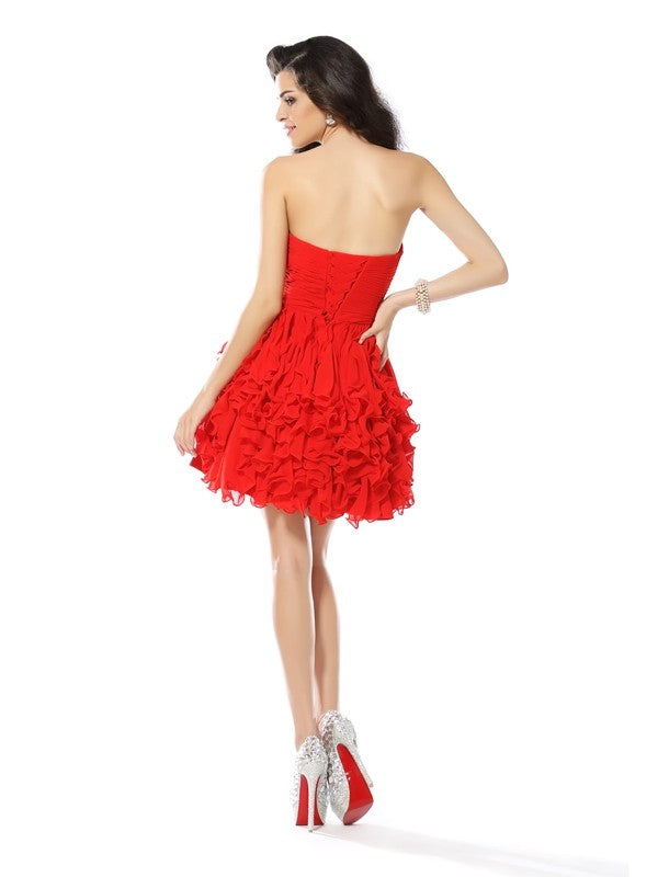 A-Line/Princess Sweetheart Reyna Cocktail Homecoming Dresses Chiffon Beading Sleeveless Short Dresses