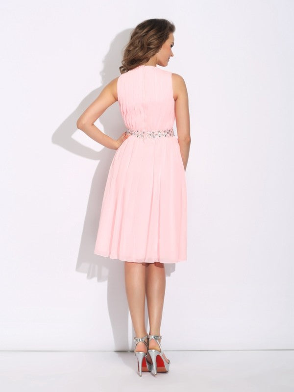 A-Line/Princess Jewel Ruffles Sleeveless Homecoming Dresses Hope Chiffon Short Dresses