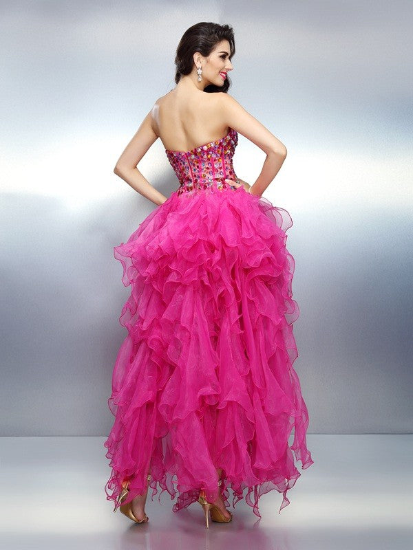 A-Line/Princess Sweetheart Rhinestone Sleeveless High Low Organza Cameron Cocktail Homecoming Dresses Dresses