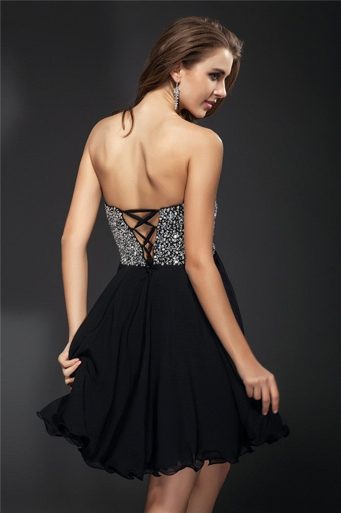 A-Line/Princess Sweetheart Rhinestone Sleeveless Homecoming Dresses Chiffon Joanne Cocktail Short Dresses