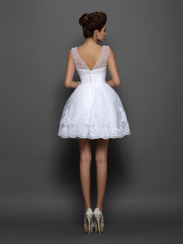 Satin Cocktail Addison Homecoming Dresses A-Line/Princess Bateau Pearls Sleeveless Short Elastic Woven Dresses