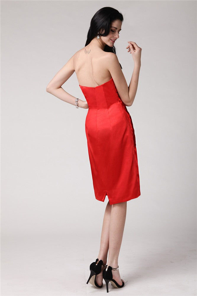 Sheath/Column Strapless Sleeveless Pleats Short Elastic Naomi Homecoming Dresses Cocktail Satin Woven Dresses