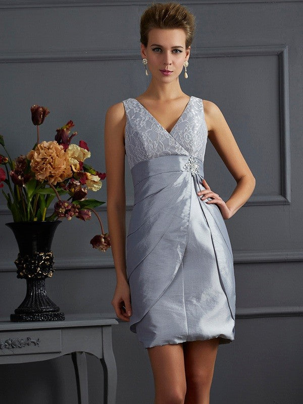 Sheath/Column V-Neck Sleeveless Short Taffeta Mother Phoebe Homecoming Dresses Of The Bride Dresses