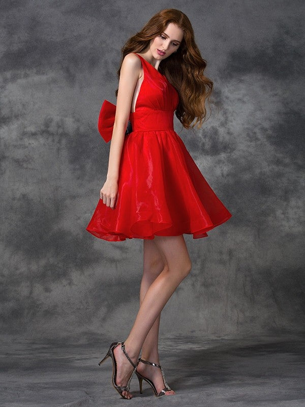 A-Line/Princess V-Neck Sash/Ribbon/Belt Sleeveless Homecoming Dresses Nyasia Cocktail Short Organza Dresses