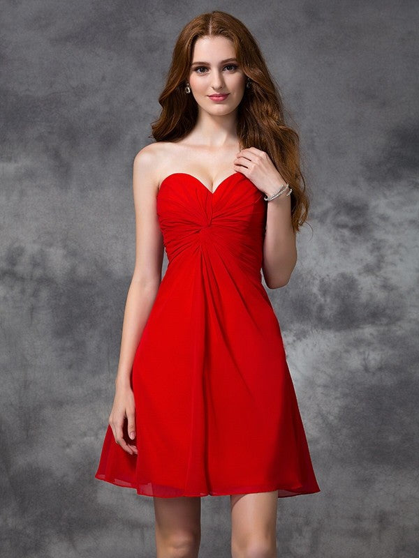 A-Line/Princess Sweetheart Ruched Sleeveless Short Chiffon Homecoming Dresses Cocktail Paulina Dresses