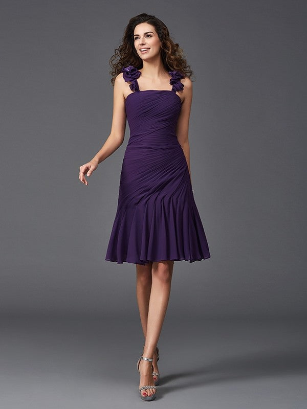 Chiffon Homecoming Dresses Cocktail Liana Sheath/Column Straps Ruched Sleeveless Short Dresses