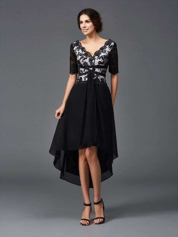 Lace Alexa Homecoming Dresses Chiffon A-Line/Princess V-Neck 1/2 Sleeves High Low Dresses