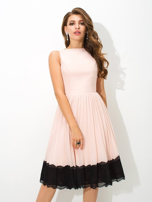 Ashleigh Homecoming Dresses Lace Cocktail Chiffon A-Line/Princess High Neck Sleeveless Short Dresses