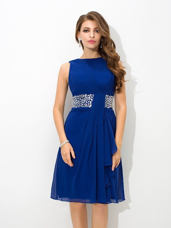 A-Line/Princess Homecoming Dresses Kendra Chiffon Cocktail High Neck Beading Sleeveless Short Dresses