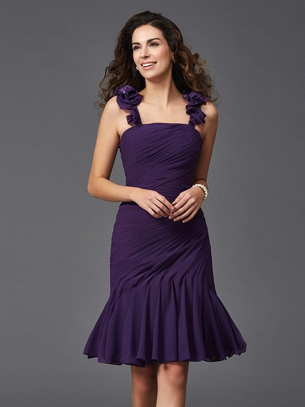 Chiffon Homecoming Dresses Cocktail Liana Sheath/Column Straps Ruched Sleeveless Short Dresses