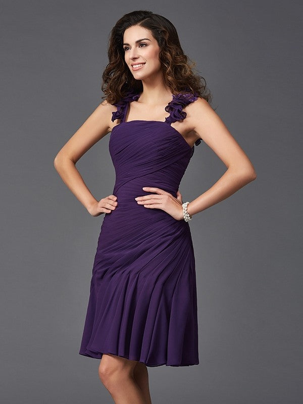 Chiffon Homecoming Dresses Cocktail Liana Sheath/Column Straps Ruched Sleeveless Short Dresses