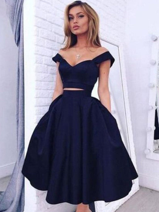 A-Line Princess Off-The-Shoulder Sleeveless Knee-Length Homecoming Dresses Nicky Taffeta Two Piece